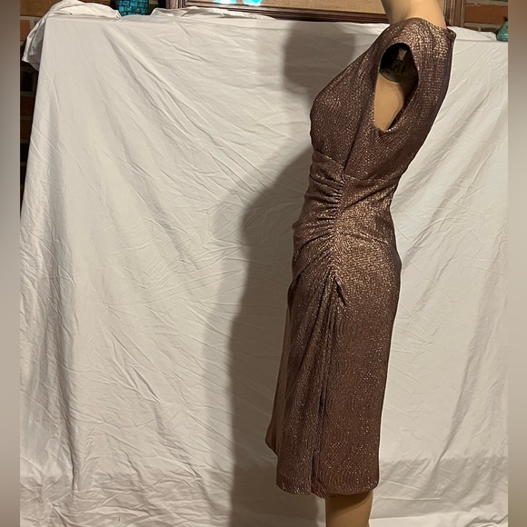 SOLD!  Sz 8 Ralph Lauren Golden Shimmer Textured Ruched Midi Dress - Picture 13 of 14